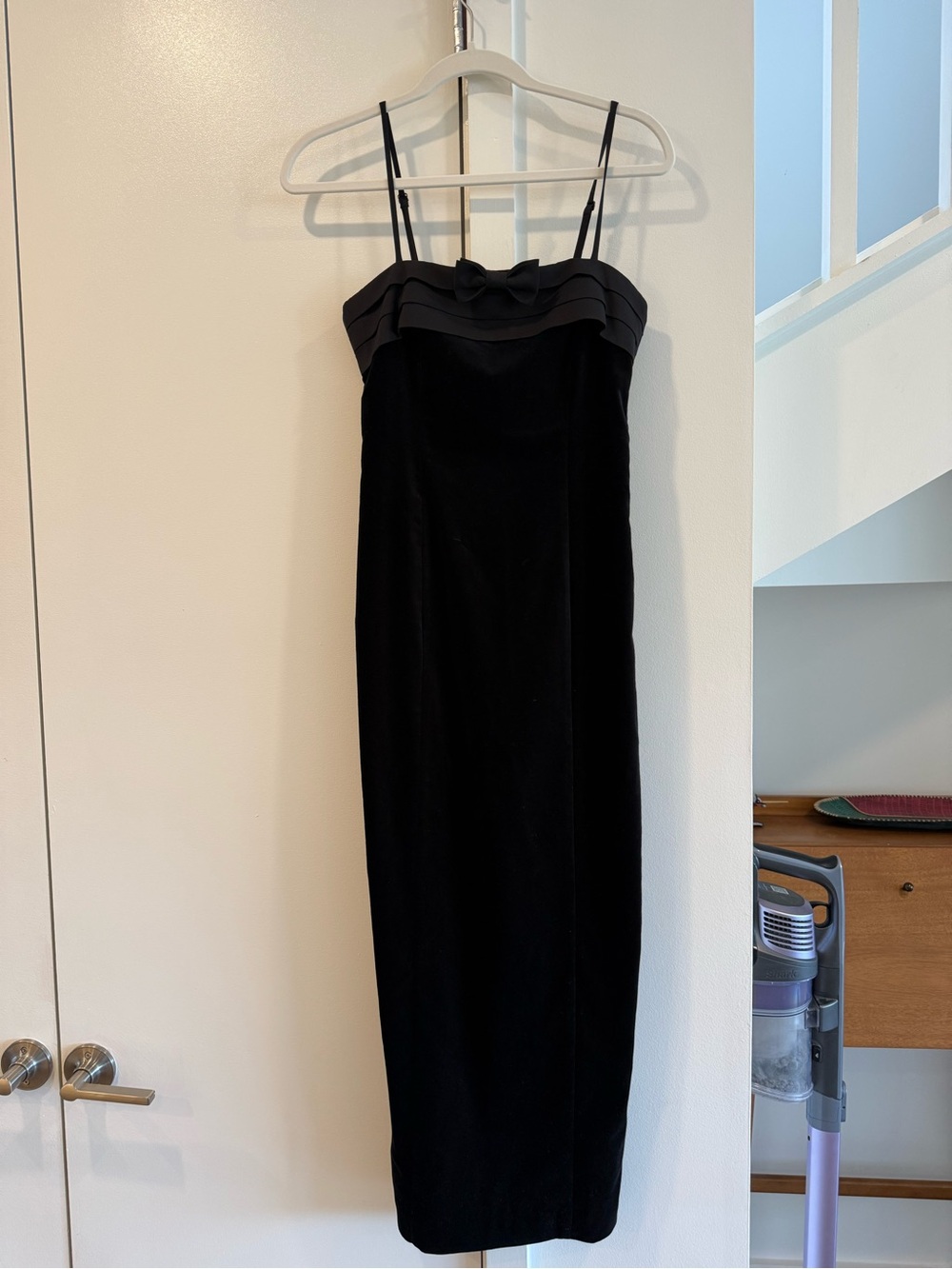 Posse Black Bow-Trim Spaghetti-Strap Midi Dress